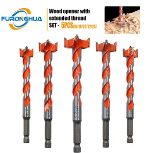 5PCS Woodworking Drill Hex Shank Alloy Hole Opener Kit for Doors Locks Plastic Fast Precision Cutting Long Thread Wood Tool Carpenter DIY