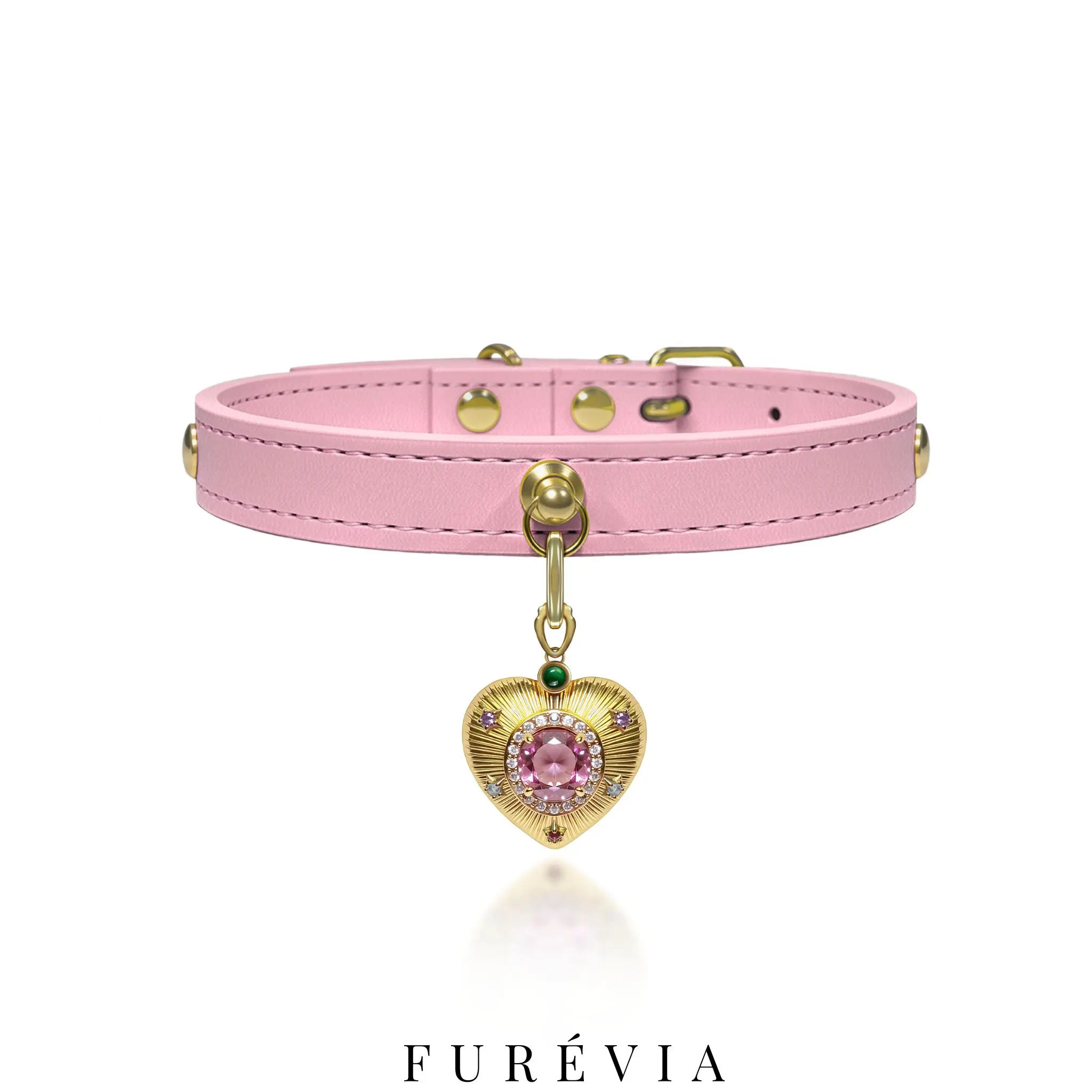 Luxury Heart Charm Collar for Cats and Small Dogs | Interchangeable Gold Pendant Pet Necklace | Vegan Leather Designer Collar