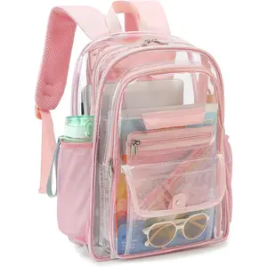 Clear Backpack for Girls Boys Women Men, Heavy Duty Transparent PVC Bookbag for School College Work See Through Backpack,
