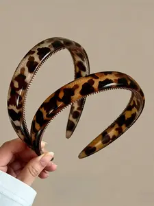 2Pcs Leopard Print Non-slip Headbands for Women, 2026 New High Skull Top Tortoise Shell Glossy Thick Hair Hoop, Fashion Hair Accessories for Daily Wear Party Commute Vacation