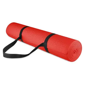 Fitvids 1/4” High Density Thick Non Slip Workout Yoga Mat and Carry Strap, Red