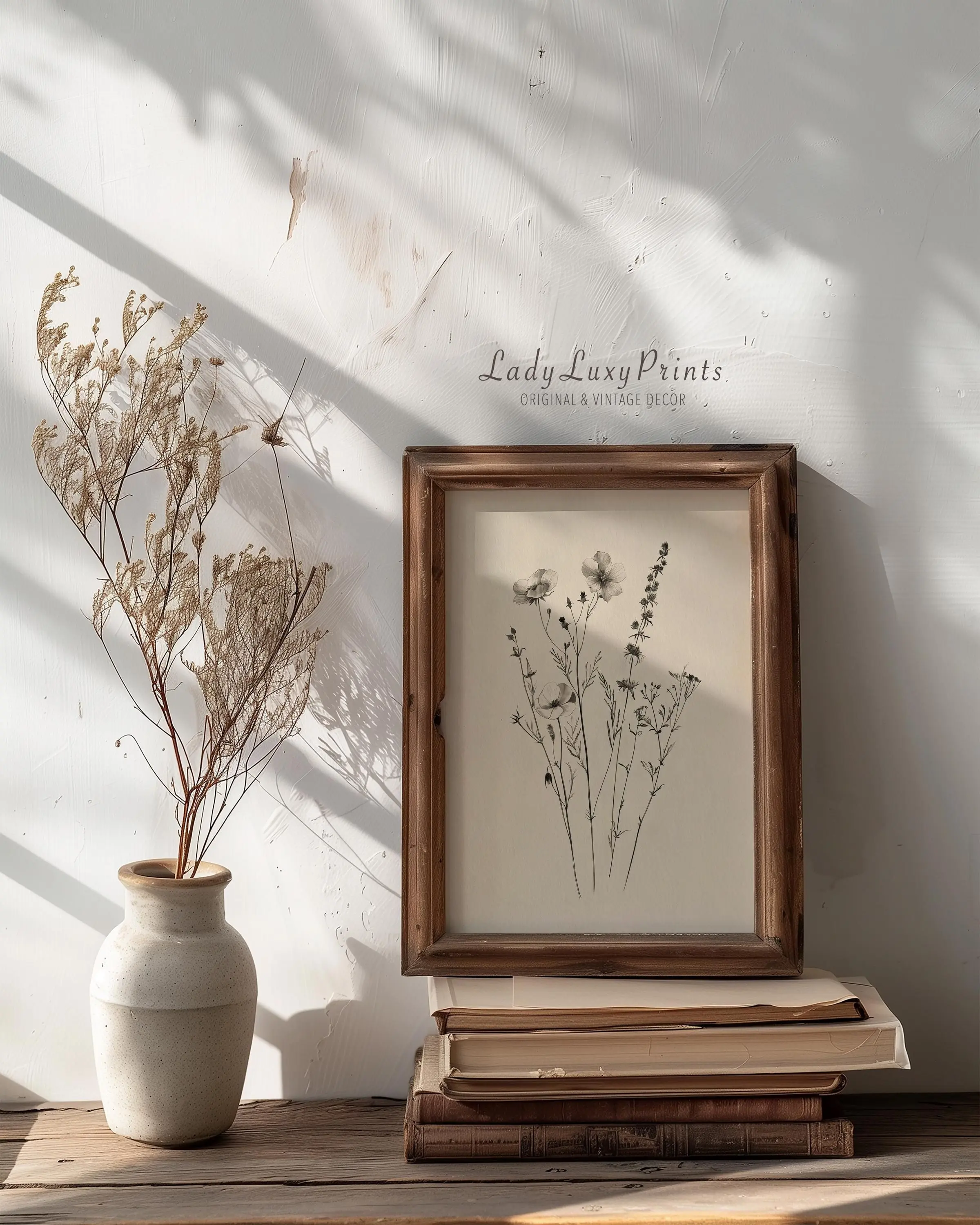 [SALE UP TO 40%] [Unframed] Minimal Botanical Line Art Print – Vintage Floral Sketch – Neutral Wall Decor – Wildflower Drawing – Digital Download Artwork