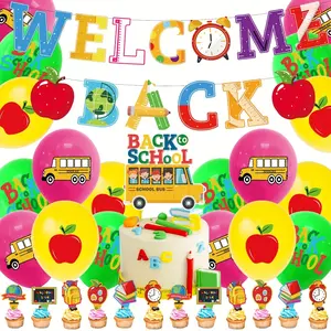 44PCS Back to School Party Decorations with Welcome Back Banner Balloons Cupcake Topper Hanging Swirl Back To School Hanging Ceiling Decorations For Kids First Day of School Classroom Welcome Back to School Party Supplies Favors