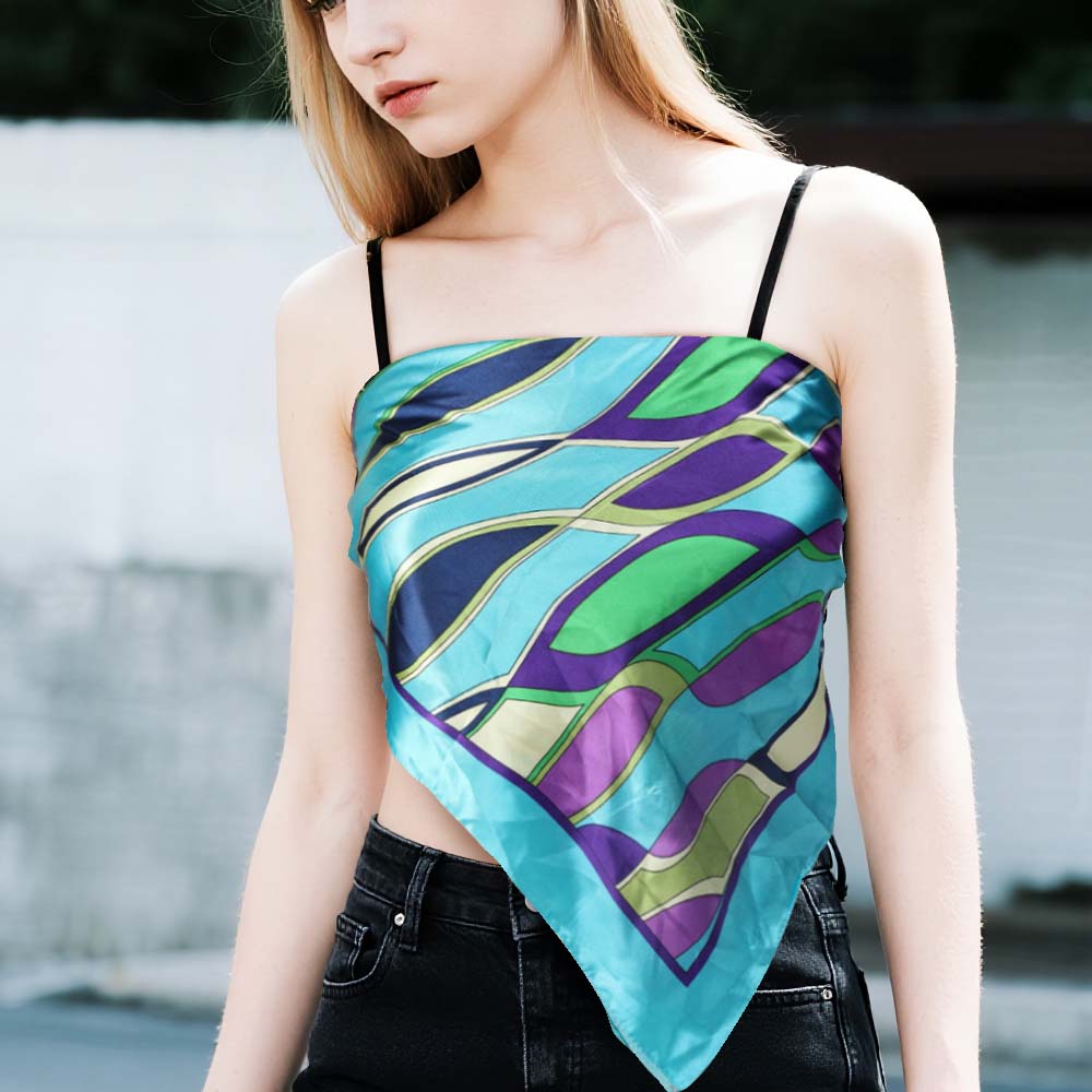 2Pcs Square Satin Hair Scarf, Silk Like Floral Head Scarves Large Satin Square Head Scarf Bandanas for Women Sports & Outdoor Style Modern