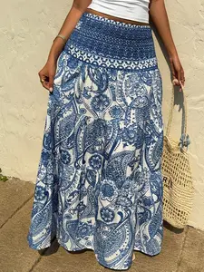 Women's All Over Print Skirt, Elegant Boho Fashion Casual Skirt for Daily Outdoor Wear, Women Bottoms for Summer, Womenswear