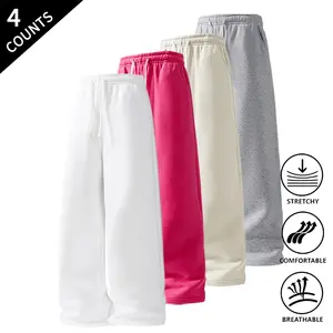 Summer Vibes 4-Pack Men’s Casual Wide-Leg Pants, Elastic Waist Drawstring Loose Fit Trousers, Breathable & Stretchable for Everyday Wear
