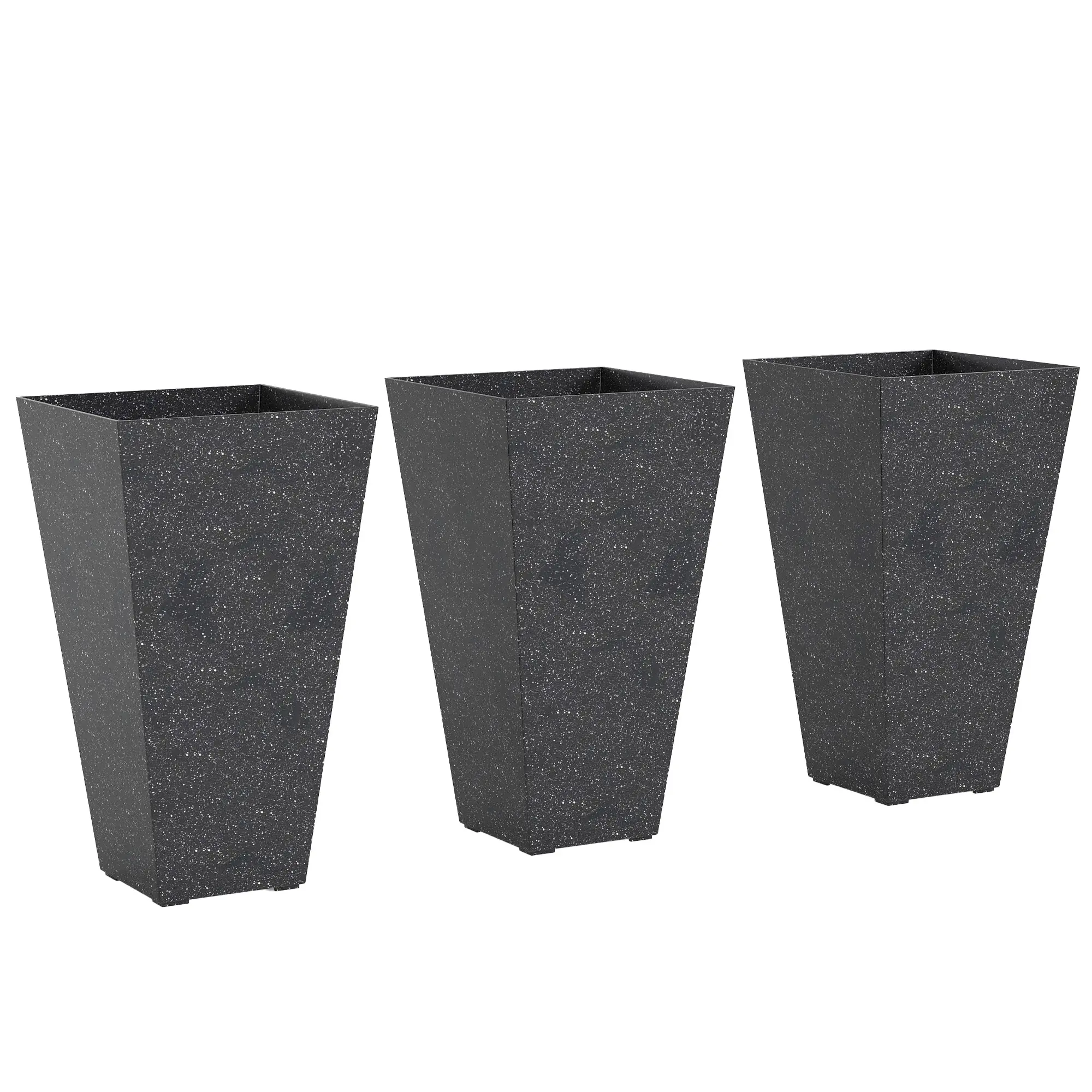 Set of 3 28" Tall Black Stackable Taper Plastic Flower Pots with Marble Finish and Drainage Holes for Home Garden Improvement