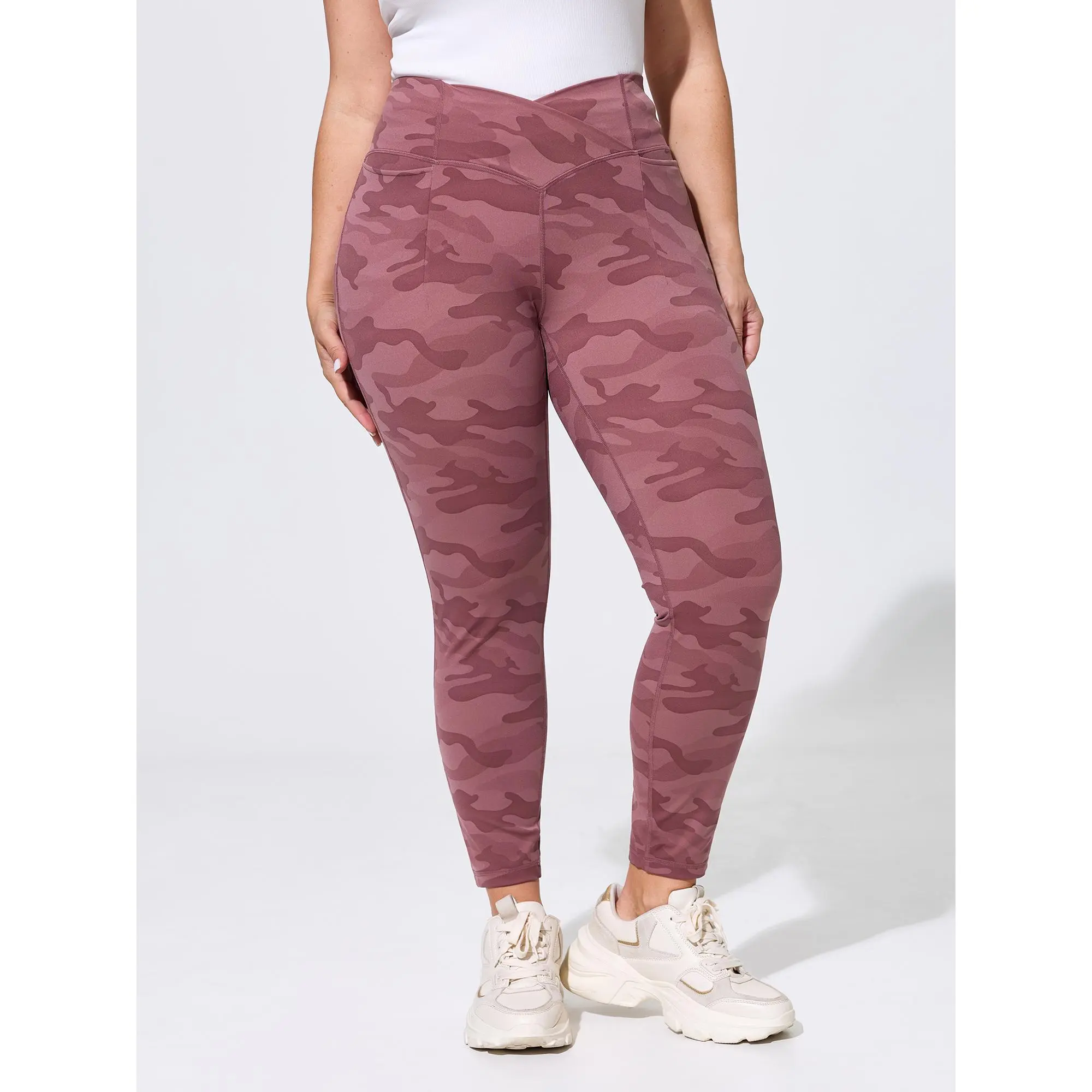 BloomChic Women's Plus Size Floral Print Leggings - Stretchy Overlap Waist Garment, Cropped Nylon-Spandex Bottom, Side Pocket, Ripple-Free Fit, Summer Finds, Casual Wear, Mid Rise, Basics, Daily Wear, Fold Over Leggings, Flexible Stretch, Fitted, Cold Was