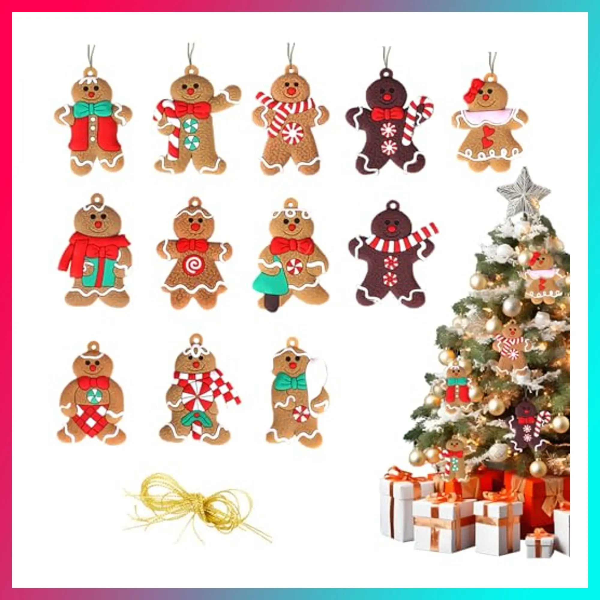 Christmas Tree Hanging Decorations Gingerbread Man 2.7Inch Tall Traditional Gingerbread Man Doll Pendants for Christmas Tree Fireplace Decoration(Colorful 12 Pack A, 2.76inch)