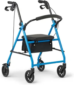 Mobility Dependable Steel Rollator Walker, Light Blue, 300 lb. Weight Capacity, 6” Wheels, Adjustable Handle, Padded Seat & Backrest, Rolling Walker for Seniors and Mobility Impaired