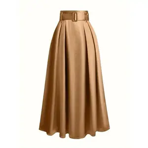 1pc elegant polyester midi skirt for women-solid color, knit fabric, spring/fall fashion, with belt buckle detail-for women-suitable for casual & formal occasions-perfect gift for fashionistas(Sheets)