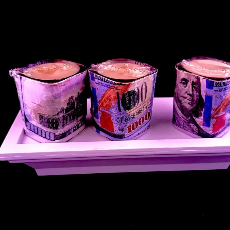 Forgiveness Joss Candle - Decorative Candle with 1000 Dollars in a Glass Container - Ornaments