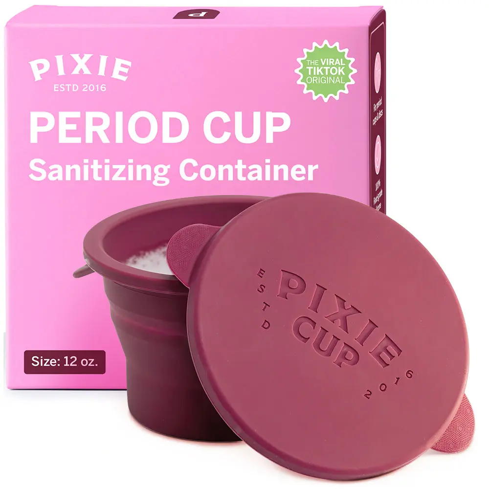 Pixie Menstrual Cup Compact Sterilizer for Feminine Care - Good for Public Restrooms, Camping or Dorms - Collapsible Cleaner Container for Your Menstrual Disc & Period Cup - Microwavable - Reusable