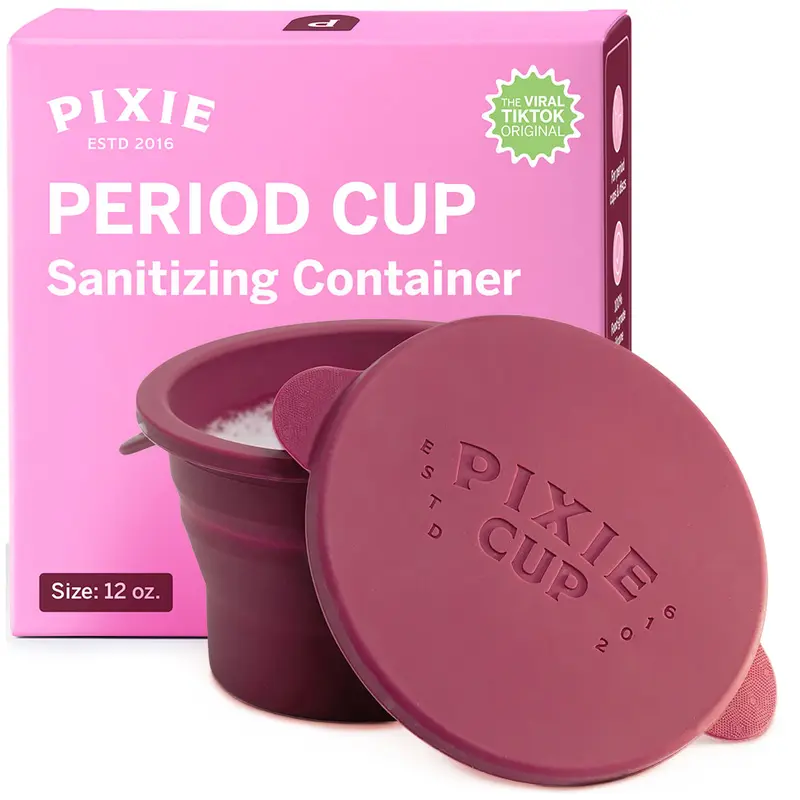 Pixie Menstrual Cup Compact Sterilizer for Feminine Care - Good for Public Restrooms, Camping or Dorms - Collapsible Cleaner Container for Your Menstrual Disc & Period Cup - Microwavable - Reusable