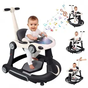 4-in-1 Car Theme Baby Walker-Bouncer Combo - ABS Plastic, 3 Height Adjustable Seats, Foldable, Multi-Mode, Music, Light Buttons, Steering Wheel, Toddler Jumper for 6-18 Months, Black