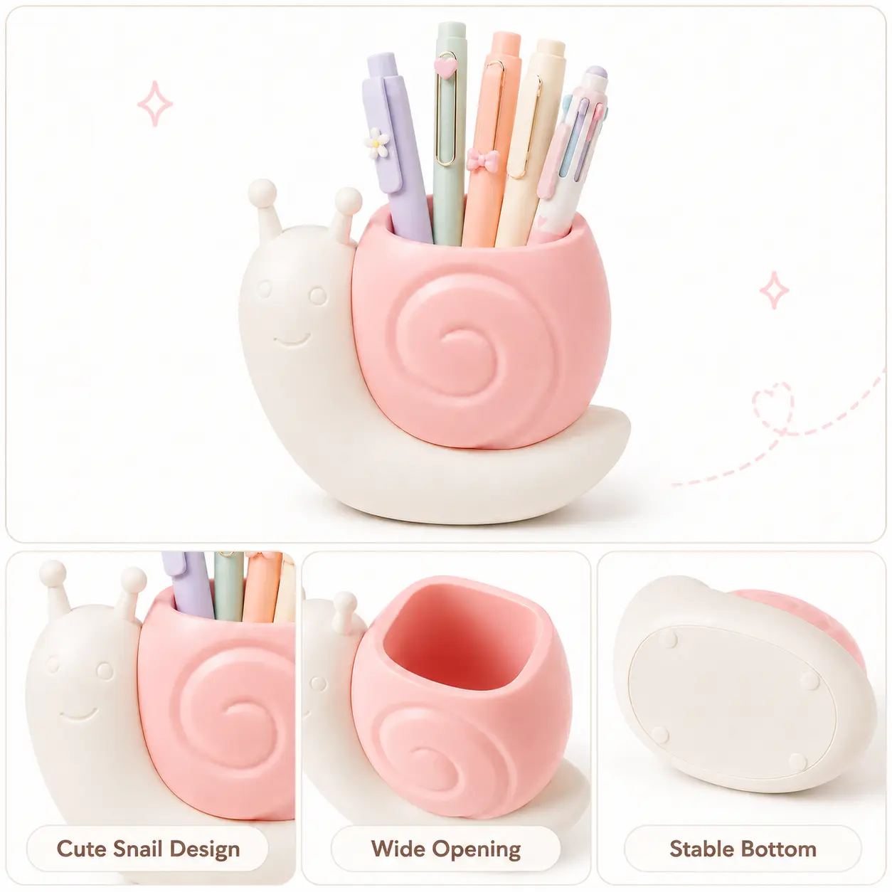 Kawaii Snail Pen Holder for Desk | Multifunctional Pencil Cup and Cosmetic Brush Organizer for Students, Study Corners, Office Desks & Cute Gifts