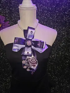 Purple and lavender 2 toned embellished tie necklace