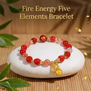 Fire Energy Five Elements Crystal Healing Bracelet for Luck Enhancement Wealth Improvement Career Growth Self Confidence Positive Energy Feng Shui Unisex Gift