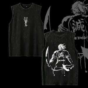 Tengen Washed Anime Tee V2 Oversized Vintage Fit with Bold Front and Back Demon Slayer Prints for Trendy Loud Streetwear Style Tokyo Shirt Manga Lover Tee