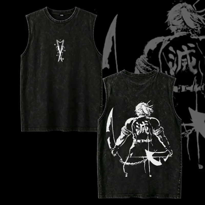 Tengen Washed Anime Tee V2 Oversized Vintage Fit with Bold Front and Back Demon Slayer Prints for Trendy Loud Streetwear Style Tokyo Shirt Manga Lover Tee