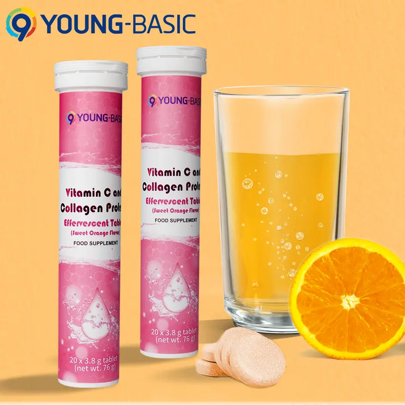 9 Young-Basic Collagen Peptides Drink with Vitamin C Effervescent Tablets- Skin Elasticity Nail Hair Support - Healthcare Beauty Supplement Colagen Tablet Fitness Edible Dietary