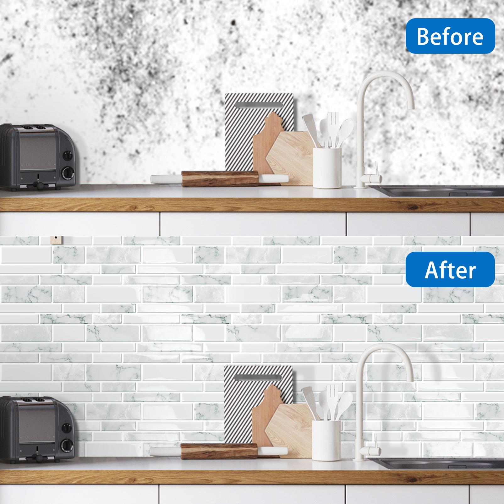 DEWOO Marble-Pattern Self-Adhesive Wall Stickers, Grid-Pattern Wall Appliqués, 3D Wall Tiles (Peel-and-Stick) — Suitable for decorating kitchen backsplashes, bathrooms, and laundry rooms. Delivers a premium, sophisticated aesthetic.