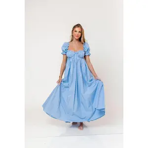 Olivia 100% Cotton Maxi Dress in Deep Blue - Bump Friendly