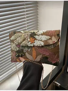 Women Crossbody Bags with Sequins Embroidery Flower Envelope Clutch Fashion Party Evening Handbag Irregular Cutting for Wedding Prom Cocktail Holiday Party Dress Matching Crossbody Clutch Purse