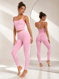 AIRILA Women Cross Back Workout Set Buttery Soft Brushed Yoga Outfit High Waist Scrunch Butt Leggings Tummy Control Gym Running Activewear 78%Nylon 22%Spandex Athleisure Tracksuit