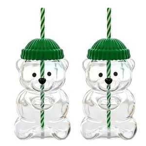 Bear Cup 2026 New Straw Cup, Cute Bears Plastic Cup with Straw,  Reusable Glass Tumbler with Lid for Iced Coffee, Milk Tea, and Cocktails, Dishwasher Safe