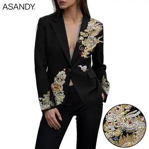 ASANDY Showstopper Dragon Blazer  Gold Sequin & Crystal Dragon Embroidery | Slim-Fit Black Blazer for Red Carpet & Parties