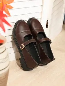 New Spring Fall Thick Sole Mary Jane Women's Shoes, PU Leather Low Top Dance Shoes, Large Size Retro Casual Slip-On