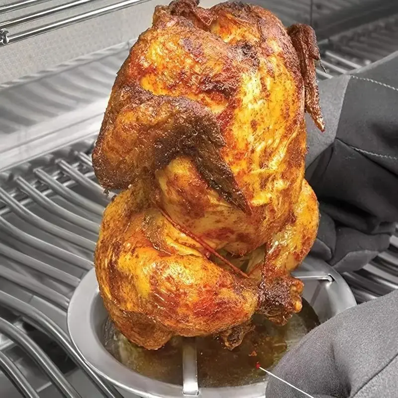 Stainless Steel Chicken Roaster, 1 Count Grilled Turkey Rack with Drip Tray, Portable Barbecue Stand Grill, Barbecue Utensils