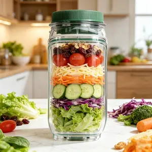 Leak-Proof 35oz Salad Jar, Leak-Proof Dressing Cup With Lid, Reusable BPA-Free Side-Opening Food Storage Container, For Office, Travel and Picnic,1 Ps (Green) summervibes☀️