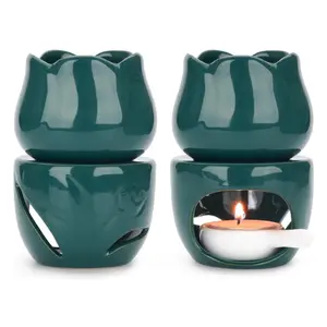 Wax Melt Burners Essential Oil Burner Set of 2, Aromatherapy Aroma Burner Ceramic Oil Diffuser Candle Tealight Holder Home Bedroom Decor Christmas Housewarming Gift