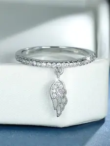 925 Sterling Silver Fashion Feather Design Ring, Rhinestone Decorated Ring for Women & Girls, Trendy All-match & Exquisite Jewelry, Elegant Ring for Birthday Gift, Bridal Rings, Fashion Engagement Rings
