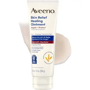 Aveeno Skin Relief Healing Ointment, Repair & Protect Extra Dry, Cracked Skin, Glycerin Protectant with Triple Oat & Shea Butter, Fragrance-Free & Non-Greasy Feel, Travel Size