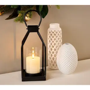 16" Metal Frame Lantern with Ribbed Candle by Kim Gravel