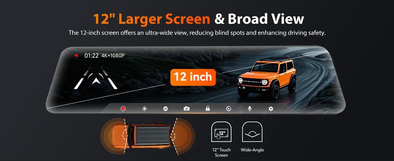 WOLFBOX G840S 12" 4K Mirror Dash Cam with GPS & 32GB Card 3840P Full HD Night Vision Parking Assistance Dual Cameras for Cars Trucks TikTokShopHolidayHaul