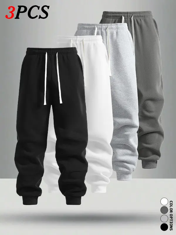 Men’s multi-pack autumn/winter jogger sweatpants with ribbed cuffs, loose fit, casual and versatile, basic casual long pants