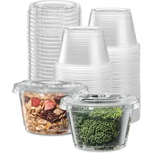 {4 oz - 100 Sets} Clear Diposable Plastic Portion Cups With , Small Mini Containers For Portion Controll, Jello Shots, Meal Prep, Sauce Cups, Slime, Condiments, , Dressings, Crafts,