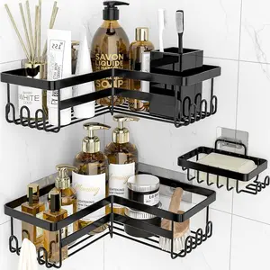 Corner Shower Caddy, 3 Pack Adhesive Bathroom Accessories with Soap Holder, Storage Stainless Shower Organizer Shelf with Hooks, No Drilling Shower Shelves for Bathroom, Dorm and Kitchen caddy