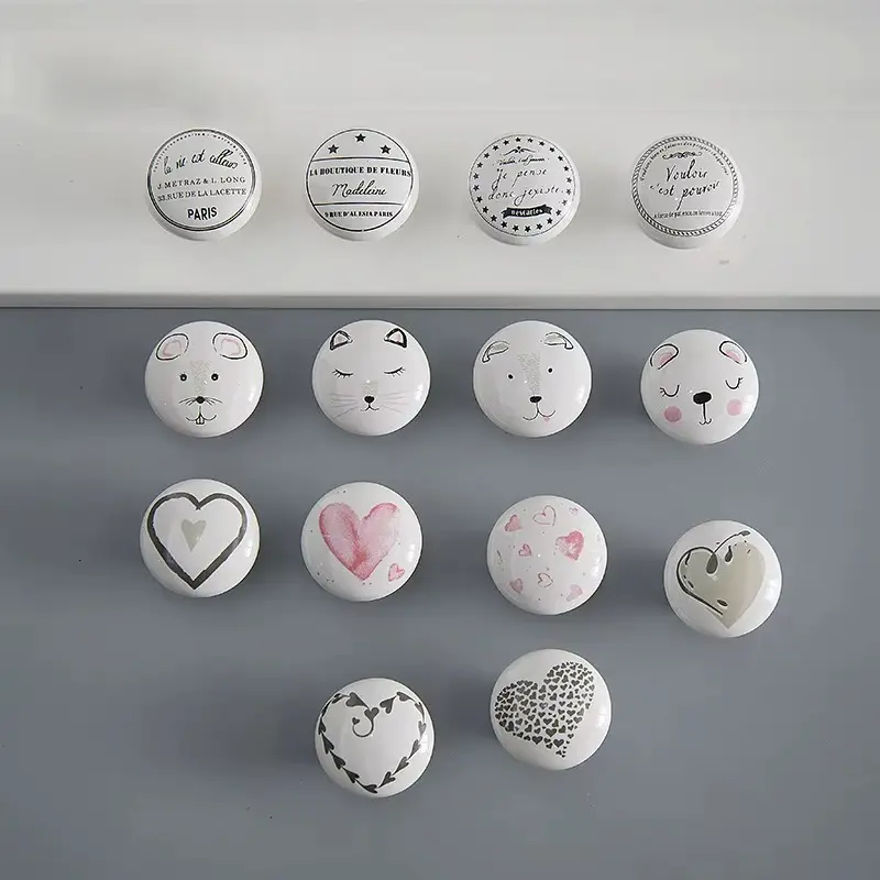 1Pc x Ceramic Drawer Knob Round Nordic Decorative Cute Children Room Handles Pulls For Closet Drawers Dresser Wardrobe Dia 38mm