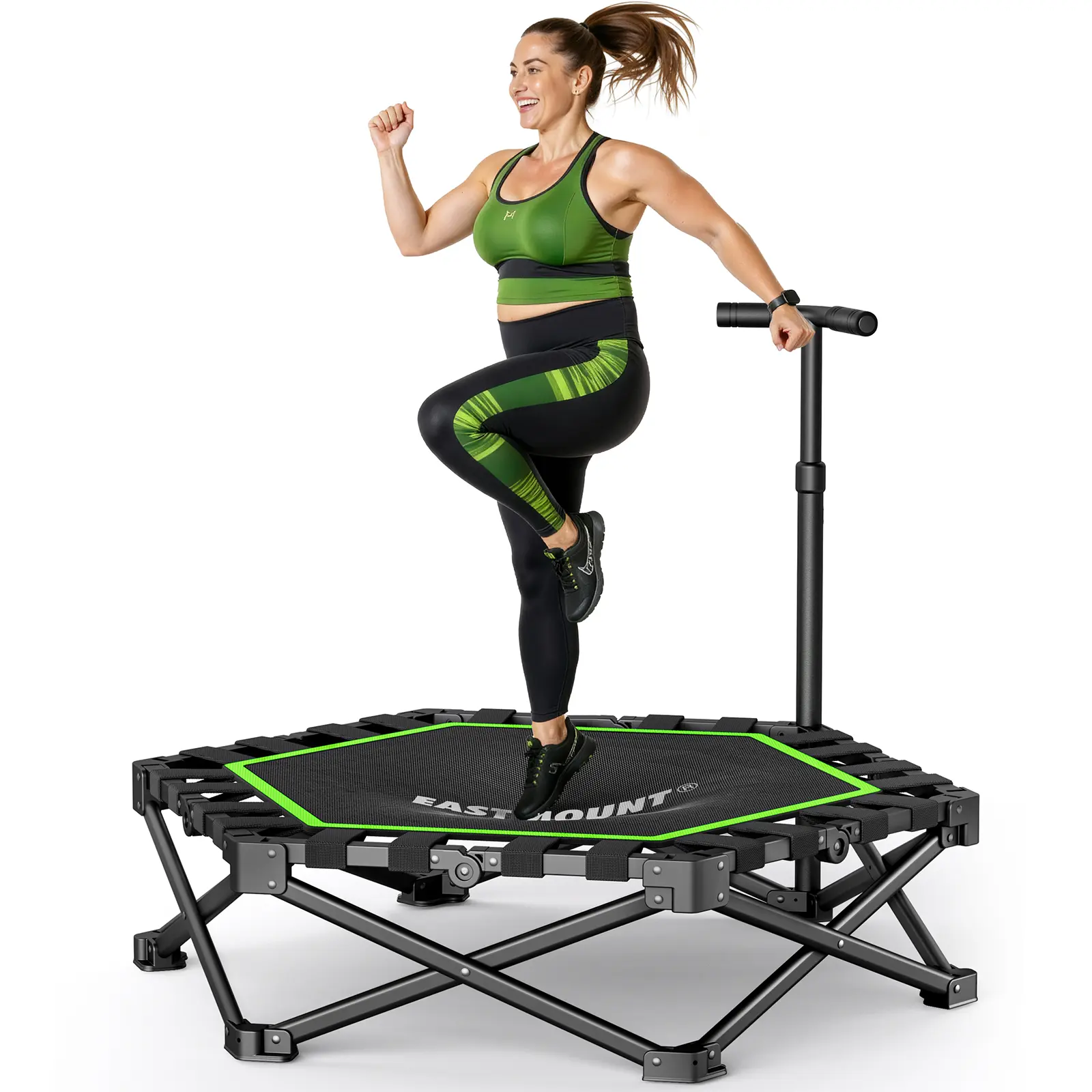 EAST MOUNT 42" Folding Fitness Trampoline for Adults, Foldable Mini Trampoline with Handle, Exercise Rebounder, Small Trampoline for Adults, Max Load 440lbs, for Indoor Garden Workout