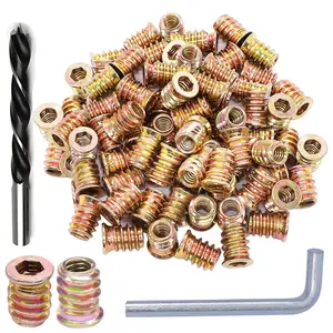100 count Threaded Inserts for , Screw in Nut Fastener Connector, Steel Hex Drive Nut Inserts for  Office Furniture (, 1/4"-20 x15mm)