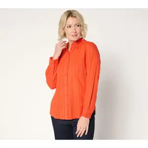 Joan Rivers 100% Cotton Dobby Stripe Button Front Shirt
