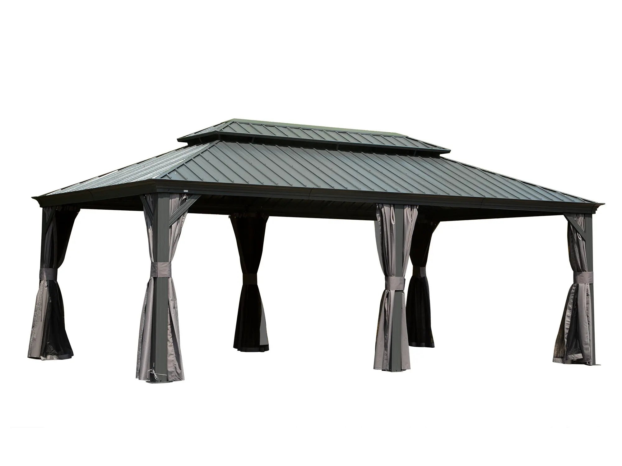 14x20ft Hardtop Gazebo Outdoor Metal Canopy Shelter with Galvanized Steel Double Roof, Aluminum Frame, Curtains and Netting for Patio Deck Garden Backyard, Grey, Durable Weather-Resistant Pergola Pavilion, Home Furniture and Household Product