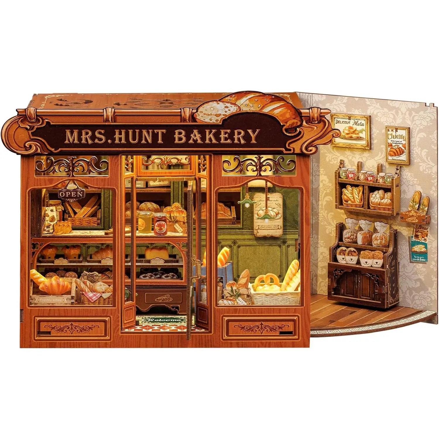 Book Nook Kit - DIY Miniature House Bakery Dessert Shop Dollhouse Kit for Adults, Booknook Tiny House Bookshelf Decor 3D Wooden Puzzle, Gifts for Family, Friends (Mrs.Hunt Bakery)