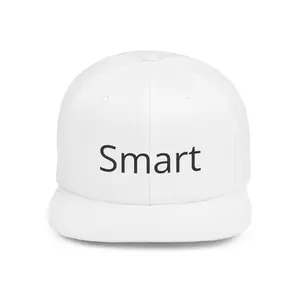 Smart embroidered Flat Bill Snapback | Minimal text cap, white adjustable hat