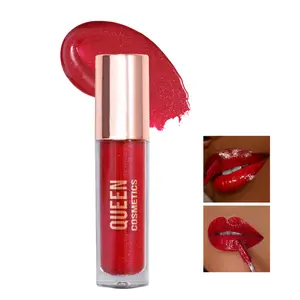 Queen Cosmetics Cherry Pie Lipstick Shimmering Red Glossy Finish Moisturizing Lipgloss Hydrating Non-Sticky Formula Vegan Cruelty-Free